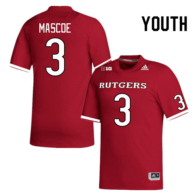 Youth #3 Bo Mascoe Rutgers Scarlet Knights College Football Jerseys Stitched Sale-Scarlet